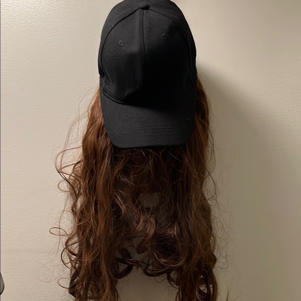 Black Cap with Build in Brown Hair Extensions